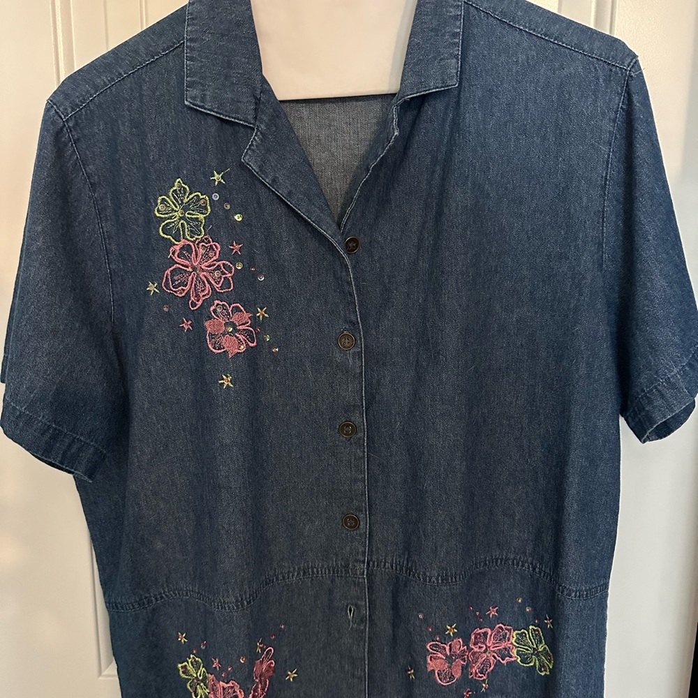 Denim shirt and cropped pants